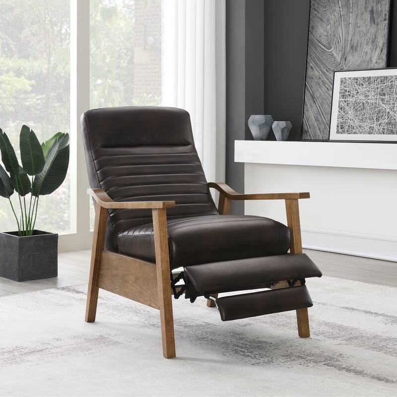 Asher Wood Arm Push Back Recliner - Burnished Brown