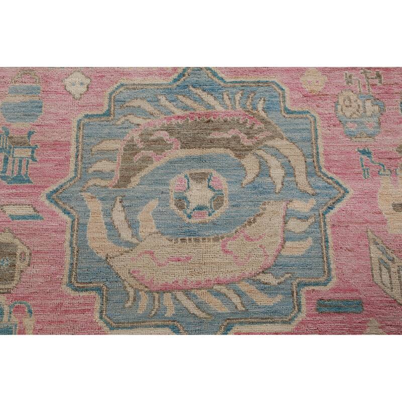 Hand Knotted Oriental 100% Wool Carpet Transitional Geometric Pink Oushak Area Rug - 7' 0'' X 5' 4''