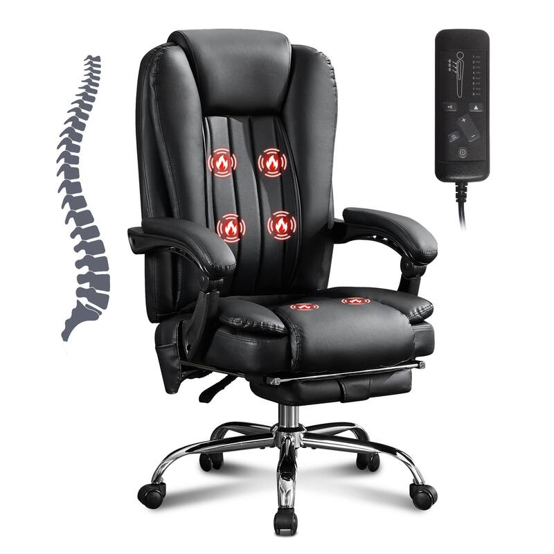 Massage Office Chair with 6 Vibration Points Heated Footrest, Tiltable Backrest and Padded Armrests, for Office
