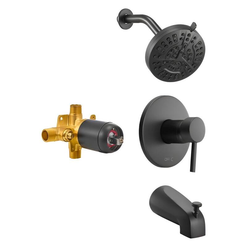 Matte Black ABS Stainless Steel Tub and Shower Faucet Set with 8-Mode Shower Head - 5 x 3.58 in