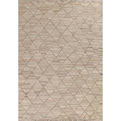 Natural Dye Trellis Kilim Living Room Area Rug Flat-weave Wool Carpet - 9'7" x 12'2"