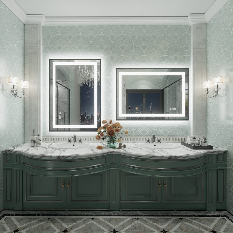 Black Metal Framed LED Front Light and Backlit Anti-Fog Wall Bathroom/ Vanity Mirror