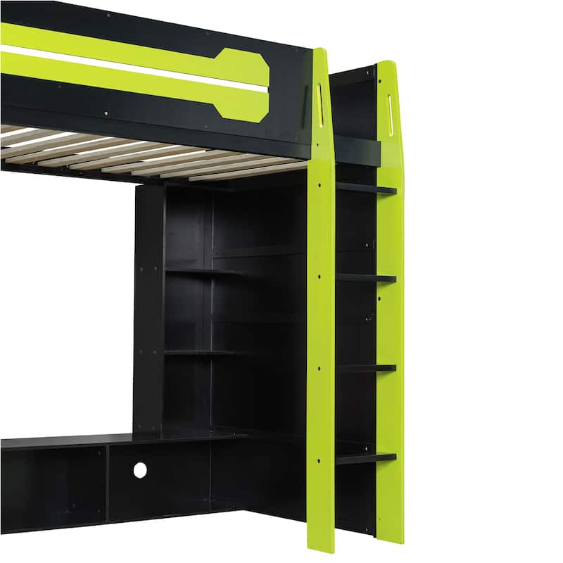 Full Size Gaming Loft Bed Esports-Inspired Bed with Desk Shelves and Charging Station for Gaming Bedroom Setup, Esports Hotels