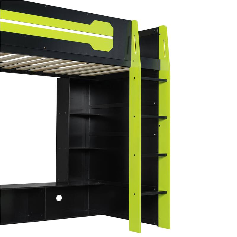 Twin Loft Bed with Esports Desk, RGB Lighting, and Gaming Storage Shelves