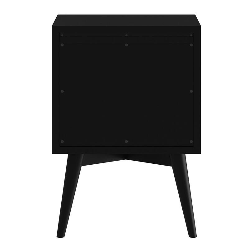 Alpine Furniture Flynn Mid Century Modern 2 Drawer Nightstand, Black