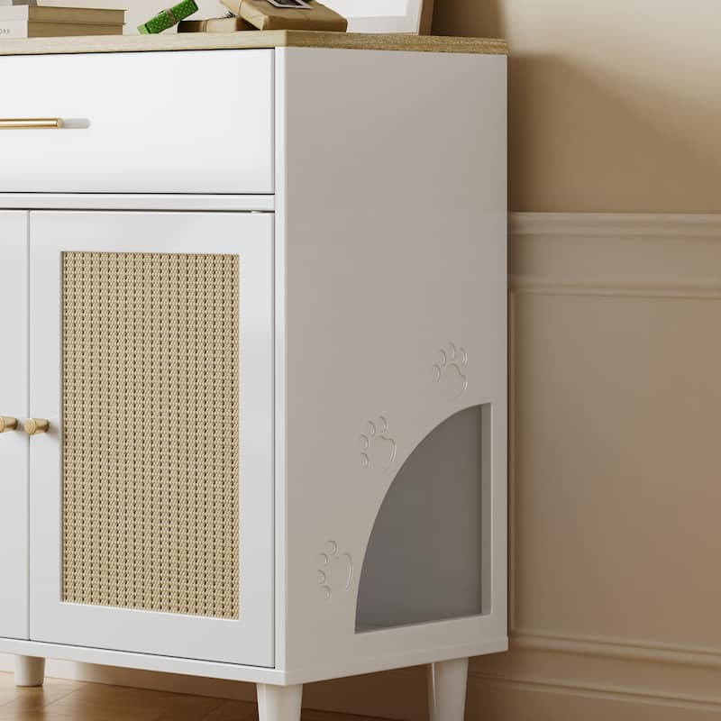 Cat Litter Box Enclosure with Scratch Pad, Hidden Litter Box Furniture, Wooden Pet House Sideboard, Storage Cabinet