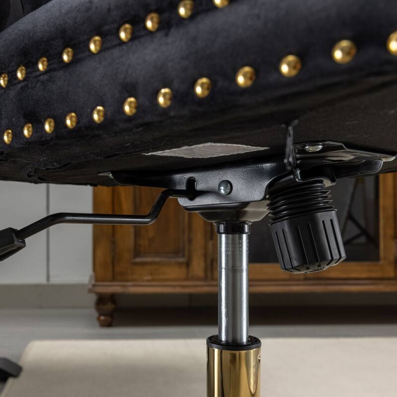 GDF Studio - Velvet Tufted Upholstered Home Office Chair with Golden Metal Base with Swivel Adjustment and Elegant Button Back