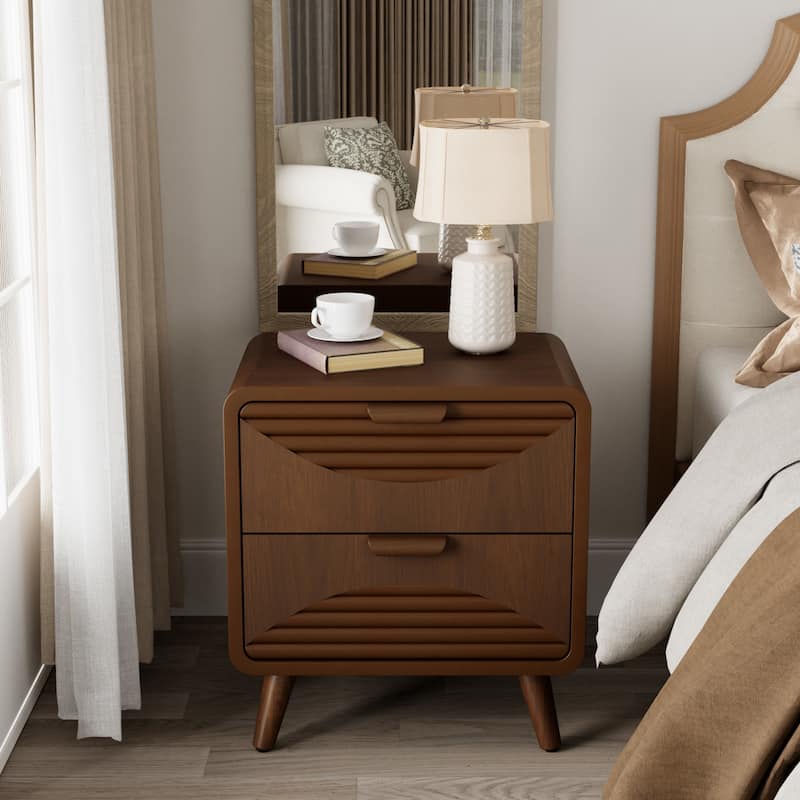 SUNBURY Mid-Century Modern Nightstands with Drawers (Set of 2) - Stripes - 2-drawer