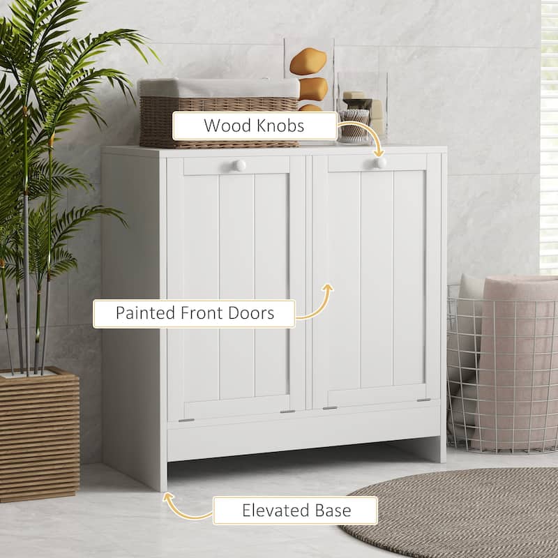 White Hidden Laundry Hamper Cabinet with Two Tilt Out Compartments Solid MDF and Particleboard - 26" W x 13" D x 26.75" H