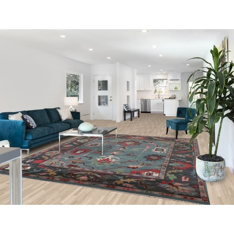 All-Over Oushak Oriental Area Rug Hand-Knotted Wool Carpet - 8'4" x 9'9"
