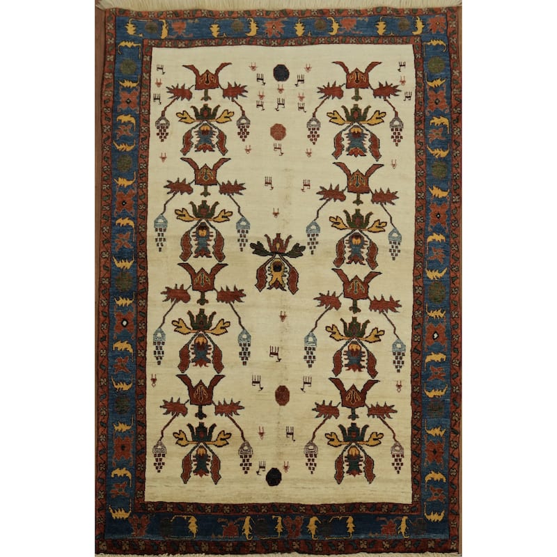 Hand Knotted Oriental 100% Wool Carpet Tribal All-Over Beige & Ivories Gabbeh (kashkoli) Area Rug - 6' 2'' X 4' 1''