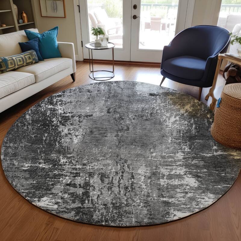 Machine Washable Indoor/ Outdoor Chantille Abstract Contemporry Rug - Gray - 8' x 8'