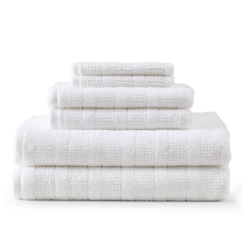 Martha Stewart Bedford Cottage 100% Cotton 6 Piece Towel Sets (Bath Towel/Hand Towel/Washcloth) - 6 Piece - White