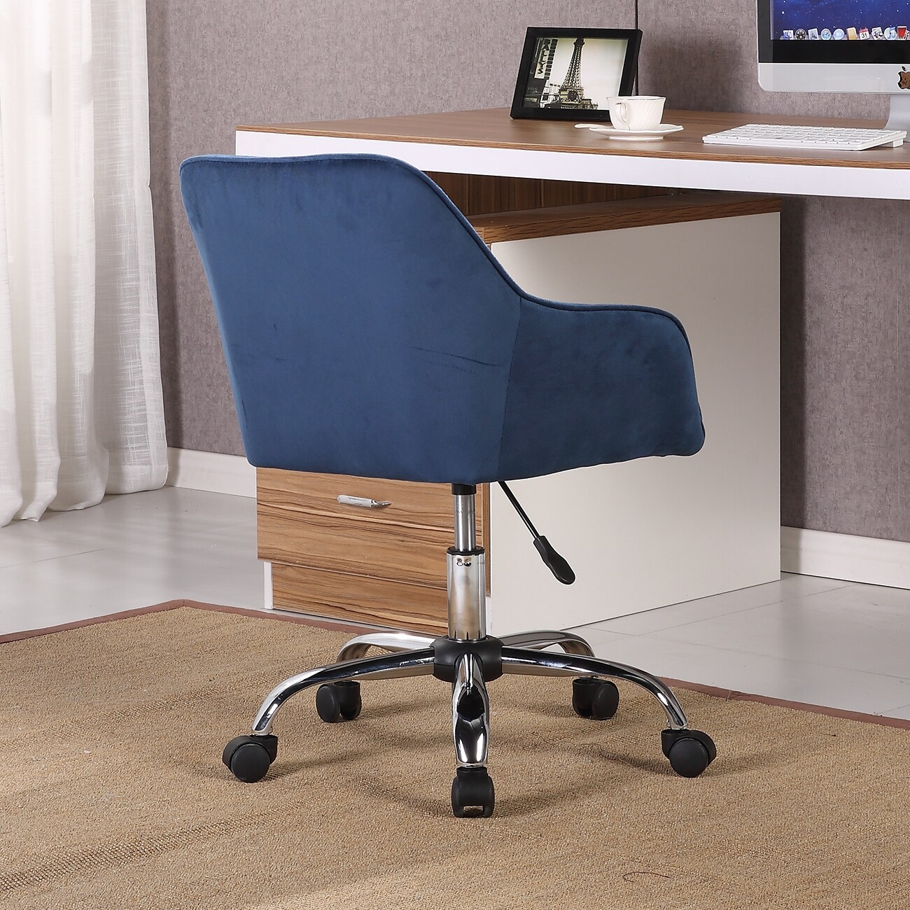 Business Industrial Blue Office Chair Mid Back Desk Task Velvet Seat Backrest Support W Wheels Chairs Stools Pu Seruyankab Go Id