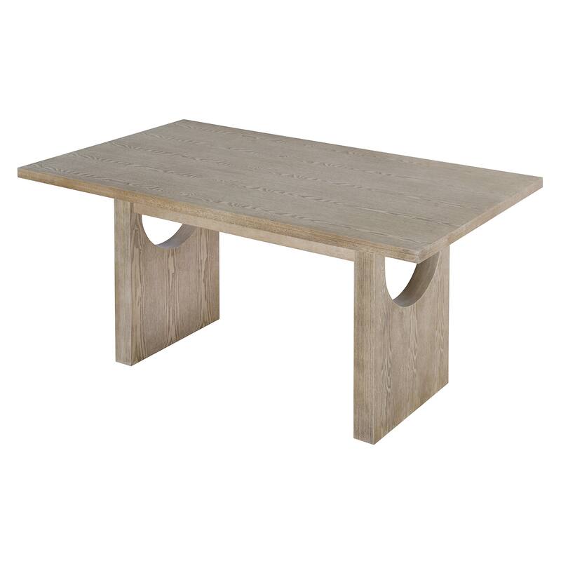 7-Piece Wood Kitchen Dining Table Set, Unique Chair Legs, 1 Rectangular Table with Designed Trestle Base & 6 Upholstered Chairs