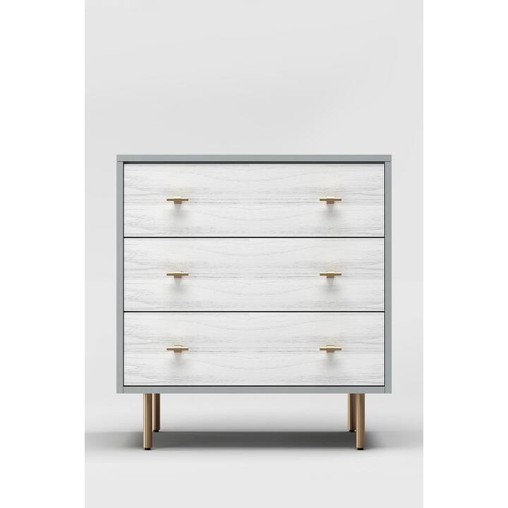 Origins by Alpine Saige Wood 3 Drawer Small Chest in Weathered White-Gray