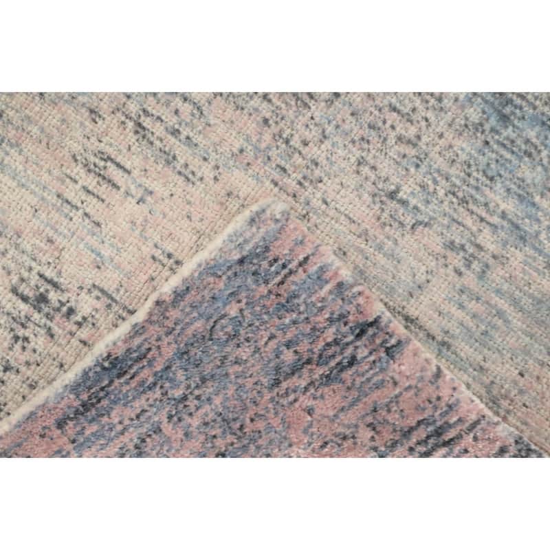 Hand Knotted Oriental Viscose Silk Carpet Modern Pictorial Pink Abstract Area Rug - 7' 7'' X 5' 8''