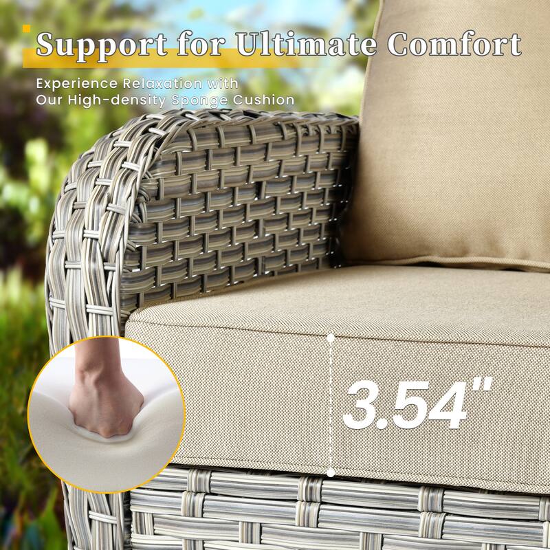 HOOOWOOO 9-piece Outdoor Wicker Patio Furniture Swivel Rocking Chair Set with Fire Pit