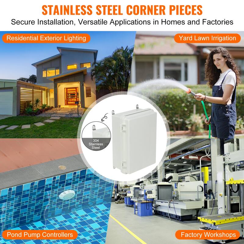 Outdoor Electrical Junction Box, ABS Plastic Electrical Enclosure Box with Hinged Cover Stainless Steel Latch