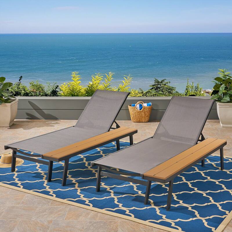 Waterloo Outdoor Chaise Lounge with Side Table (Set of 2) by Christopher Knight Home - Grey