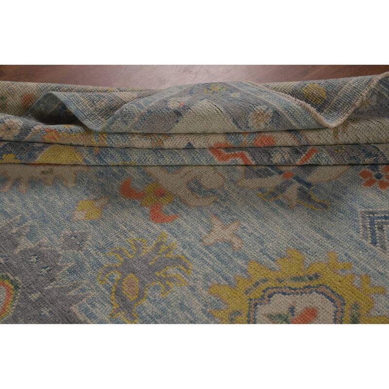 Hand Knotted Oriental 100% Wool Carpet Transitional All-Over Navy Blue & Blues Oushak Area Rug - 11' 4'' X 8' 1''