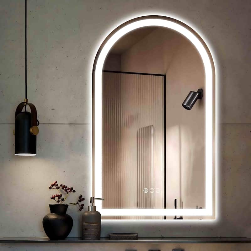Arched LED Bathroom wall Mirror Front and Backlit light Anti Fog with 3 Year Warranty - 26x38