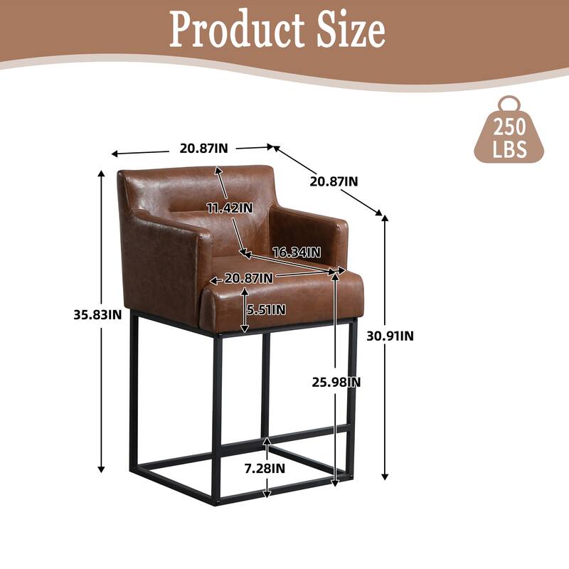 House Hold Counter Height Bar Stools Set of 2,Modern Square PU Bar Stool