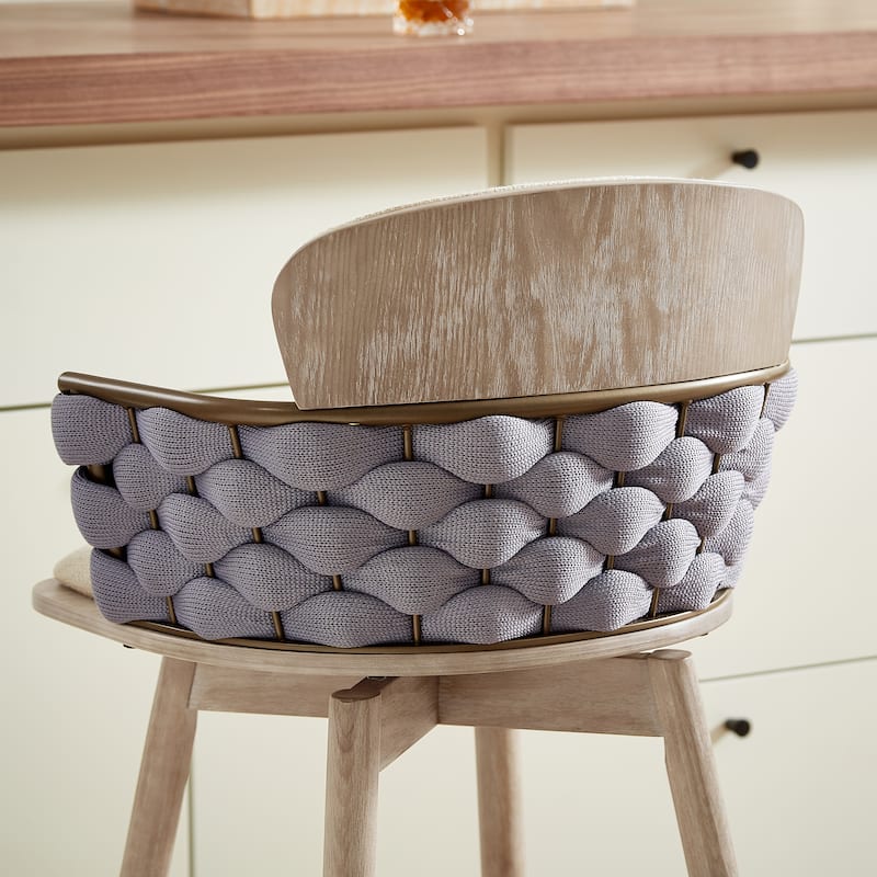 Art Leon Retro Woven and Wood Counter Height Barstool