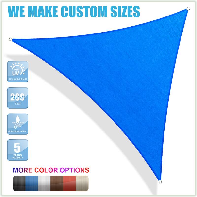 ColourTreeUSA Custom Size Blue Triangle Sun Shade Sail Canopy UV Block - 27' x 27' x 27' - Blue