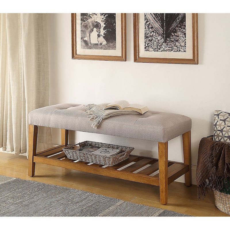 Kahan Kahan Tufted Padded Seat Bench - Light Grey/Oak