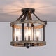 preview thumbnail 1 of 8, 12.5 in. 4-Light Natural Iron and Distressed Faux Wood Modern Farmhouse Semi-Flush Mount Ceiling Light - 12.5"W 12.5"W
