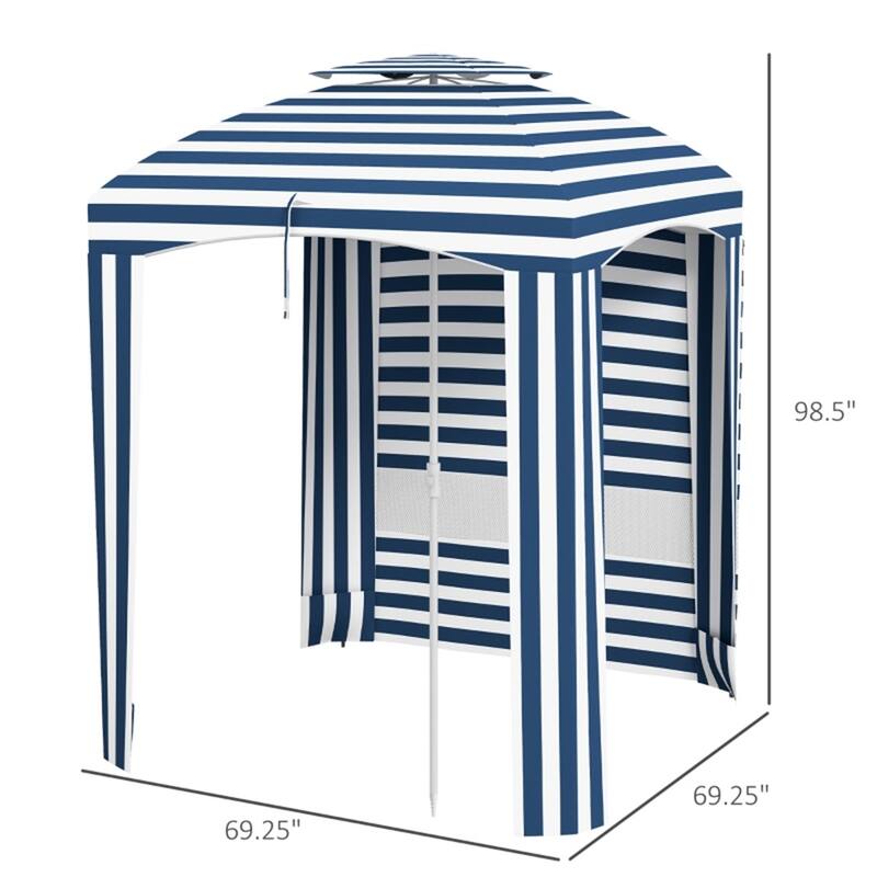 Outsunny 5.8 Ft Beach Umbrella with Polyester Canopy and Removable Side Panels Fringed Ruffles Wind Resistant