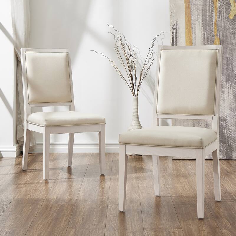 Modern Linen Cushioned Dining Chair, Fully Upholstered Accent Chair - WHITEWASHED