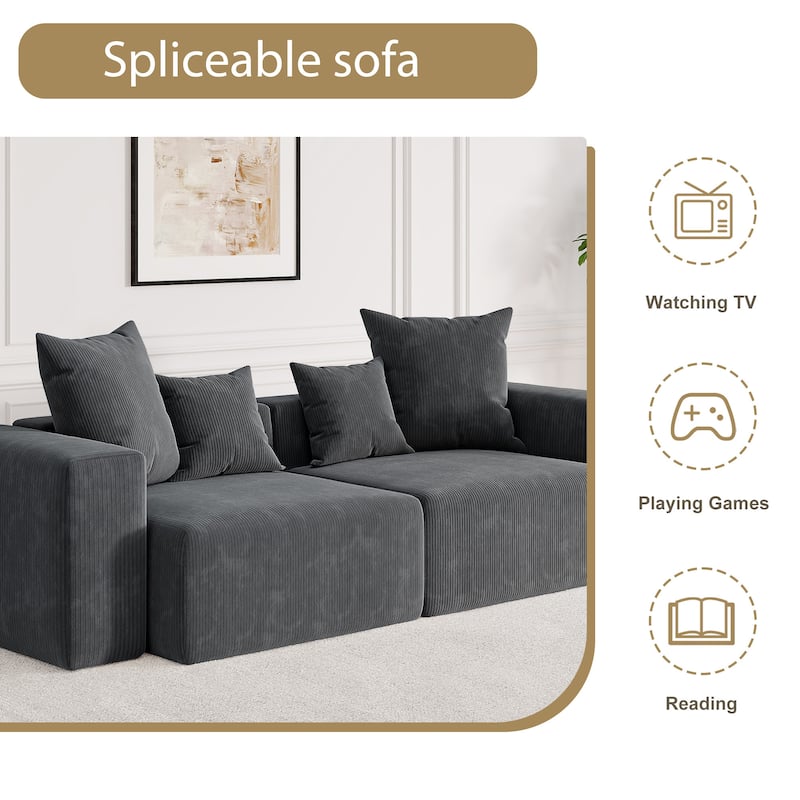 Corduroy Upholstered Modular Sectional Sofa with Ottoman