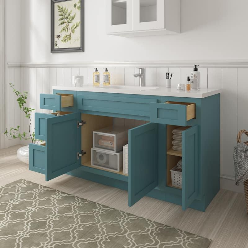Vanity Art 54" Oak Freestanding Bathroom Vanity Cabinet without Top
