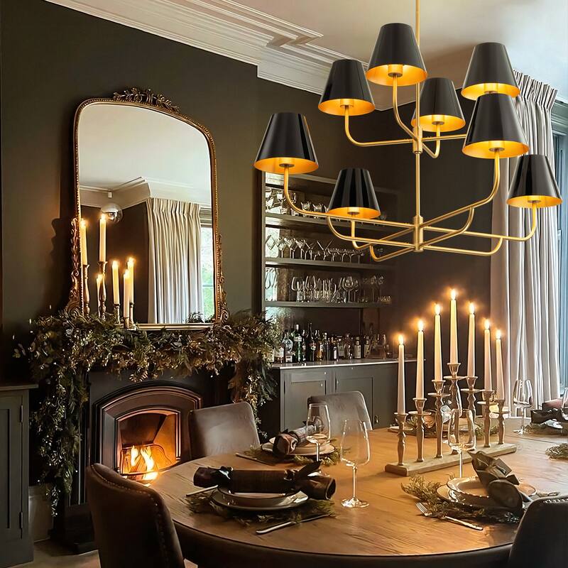 8-Light Mid-Century Modern Gold Linear Sputnik Tapered Large Chandelier for Dining Room