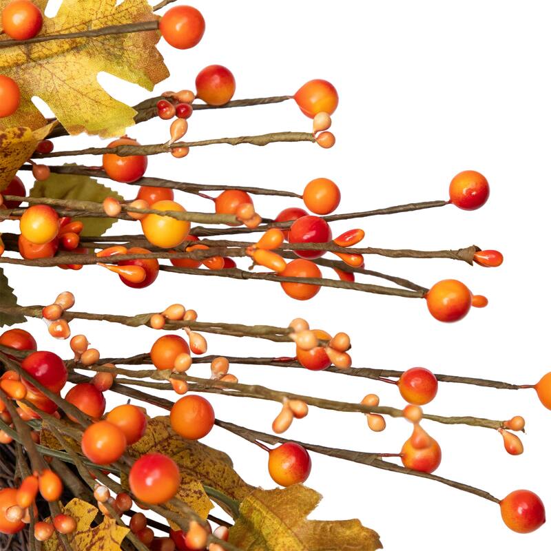 Berries and Maple Leaves Artificial Fall Harvest Twig Wreath - 22"