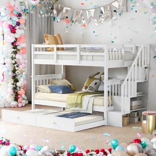 Twin-Over-Twin Bunk Bed with Twin size Trundle for Bedroom, Dorm, Adults