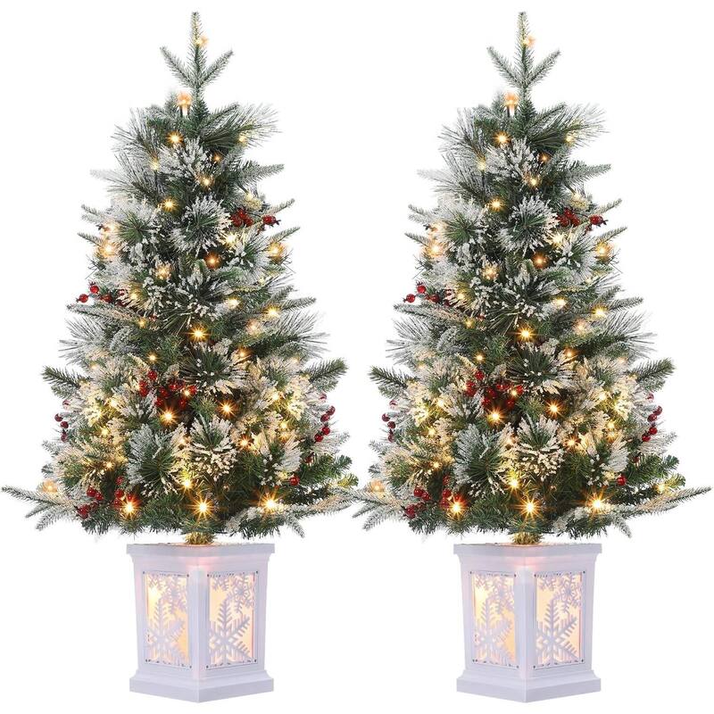 2PCS 3FT Artificial Desktop Small Christmas Tree, Snow Light Box Base - 2 pcs - Green