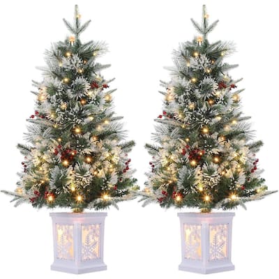 2PCS 3FT Artificial Desktop Small Christmas Tree, Snow Light Box Base - 2 pcs