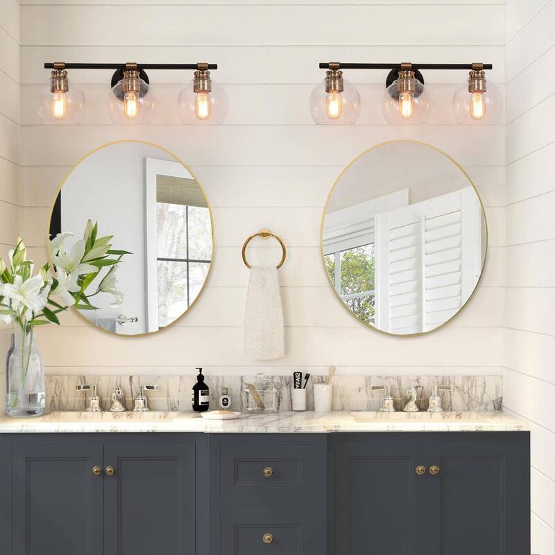 Modern 2/3-Light Black Gold Bathroom Vanity Light Dimmable Globe Seeded Glass Wall Sconces