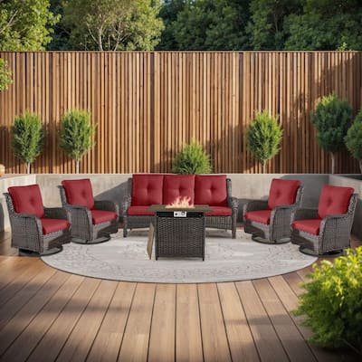 Gymojoy 6-Piece Outdoor Sofa & Chair Set with 4 Swivel Chairs, Fire Pit Table