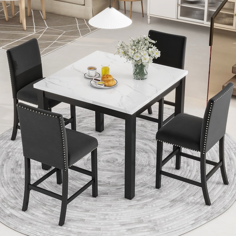 Modern 5-Piece Dining Room Set For 4,Faux Marble Dining Table and 4 Velvet Upholstered Dining Chairs
