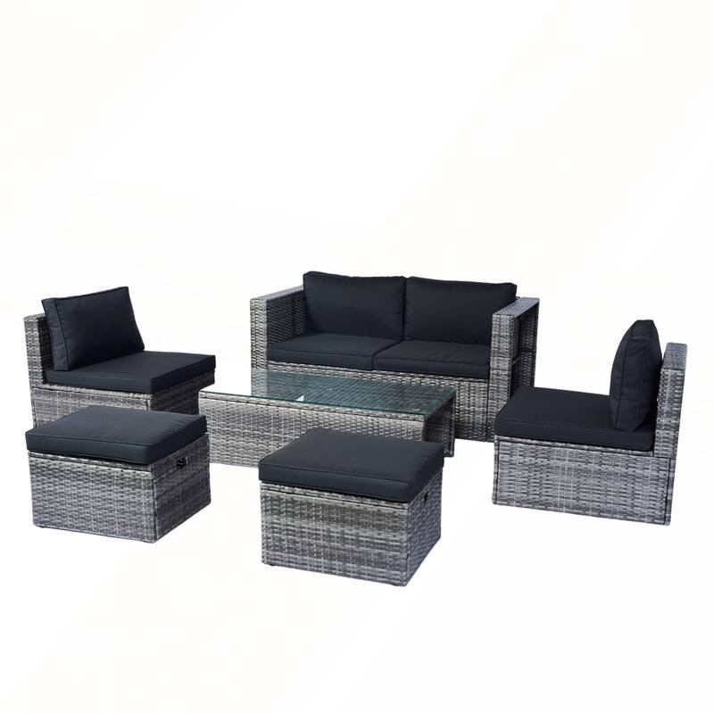 6 Piece Patio Wicker Sectional Set