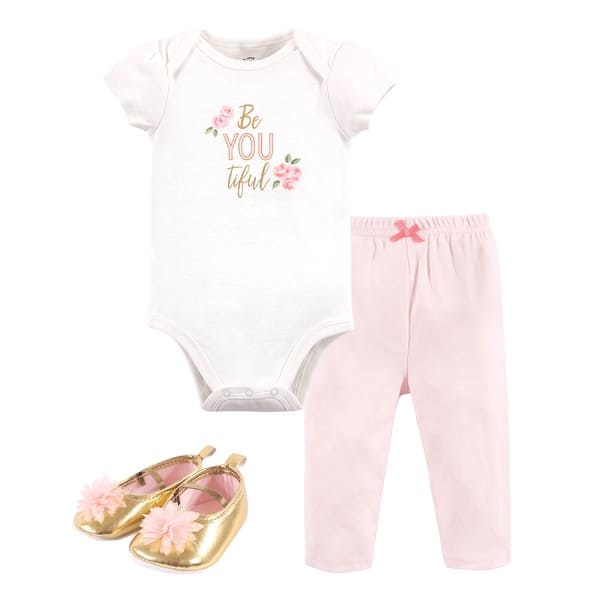 slide 1 of 1, Little Treasure Baby Girl Cotton Bodysuit, Pant and Shoe 3pc Set, Beyoutiful 12-18 Months - Beyoutiful