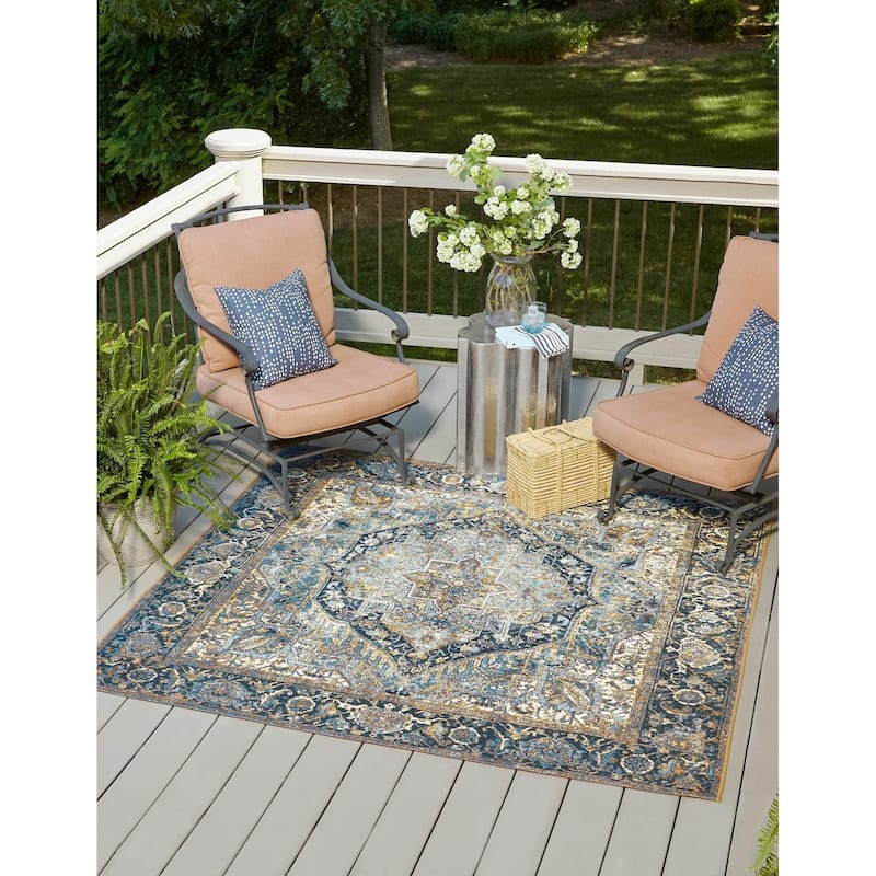 Outdoor Nirie Collection Area Rug - Blue - 6' Square