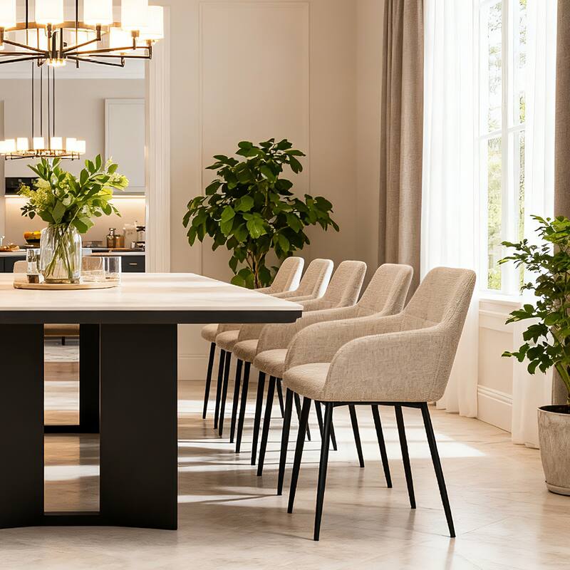 Beige dining chair 2-piece set, modern padded kitchen chairs with backrest and wide seat, suitable for small spaces