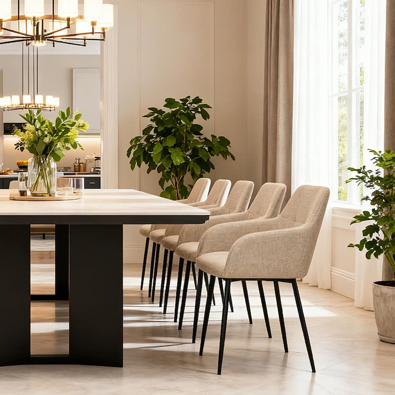 Modern Beige Upholstered Dining Chairs Set of 2, Wide Seat Kitchen Chairs with Backrest, Comfy Accent Chairs for Small Spaces