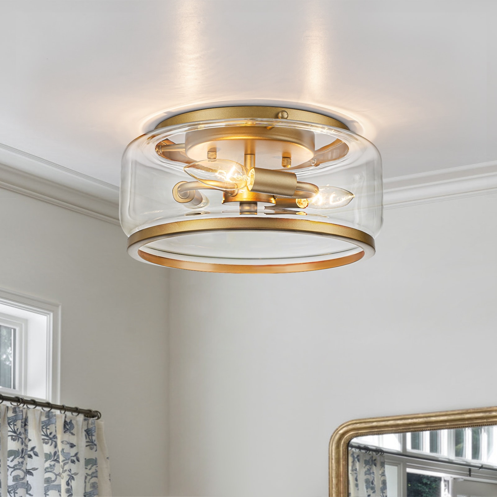 3-Light Glass Drum Flush Mount Ceiling Light