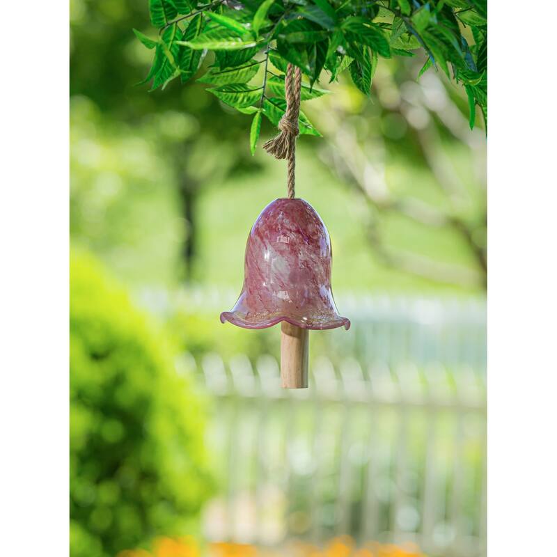 7 in. Art Glass Speckle Pink Floral Shaped Bell Chime